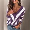 Модный осенне-зимний пуловер с V-образным вырезом в полоску, женский, с длинным рукавом, повседневный, офисный, вязаный топ, большого размера, элегантный, свободный, с принтом, женская одежда