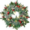 Christmas Decorations Set: LED String Lights Red Poinsettia Flowers Wreath Door Hanging Home Festive Interior