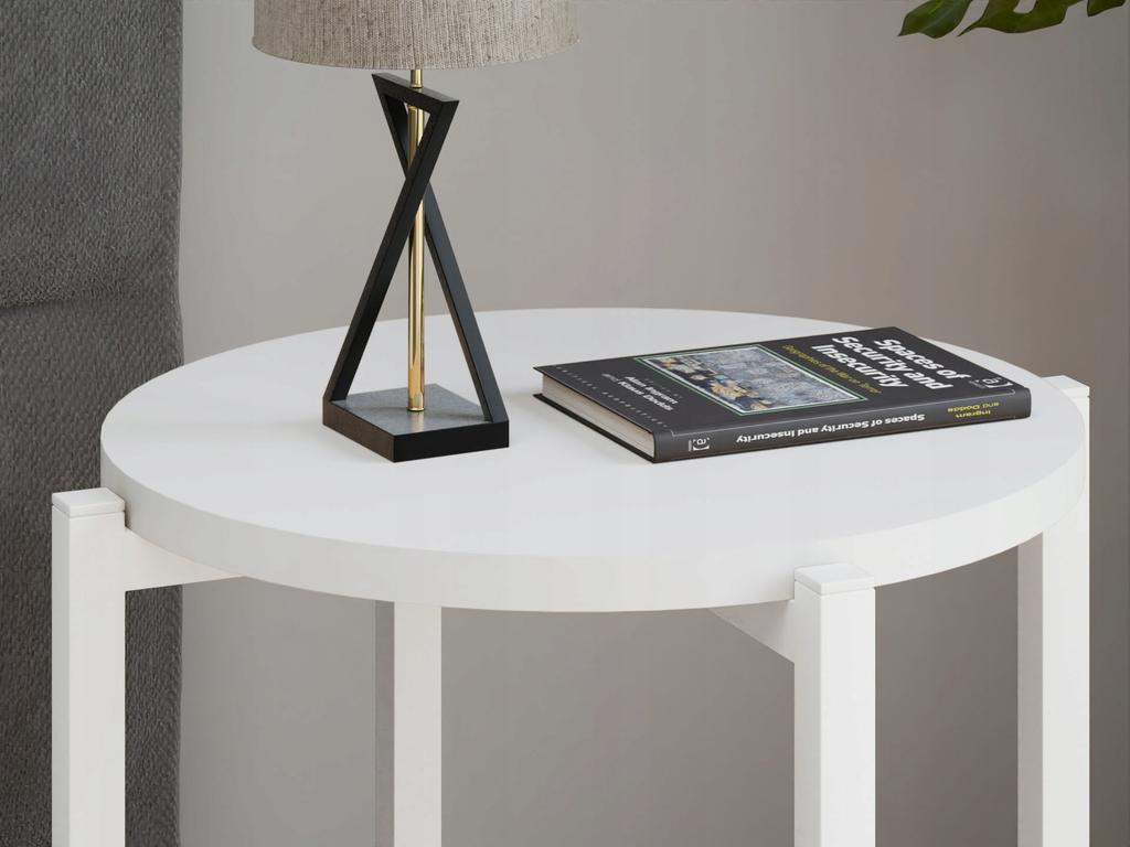 Stolik Nocny Okrągły Loft 35X35X46 Cm Metalowy Biały