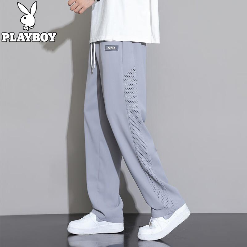 PLAYBOY Мужские прямые повседневные длинные брюки из ледяного шелка
