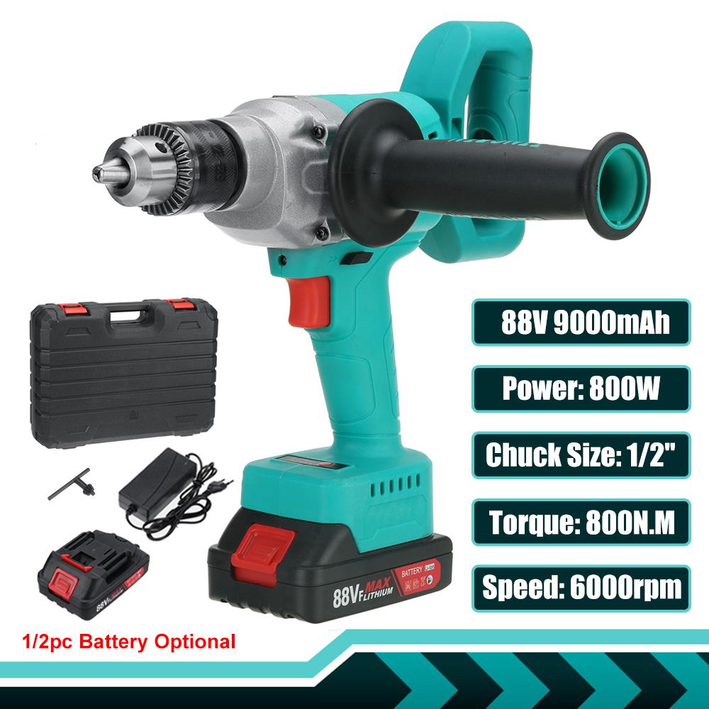 Бесщеточная электрическая дрель 88 В, 800 Вт, 13 мм, аккумуляторная электрическая отвертка, 1/2 дюйма, патрон с автоматической блокировкой, ледобур, электроинструмент с литий-ионной батареей