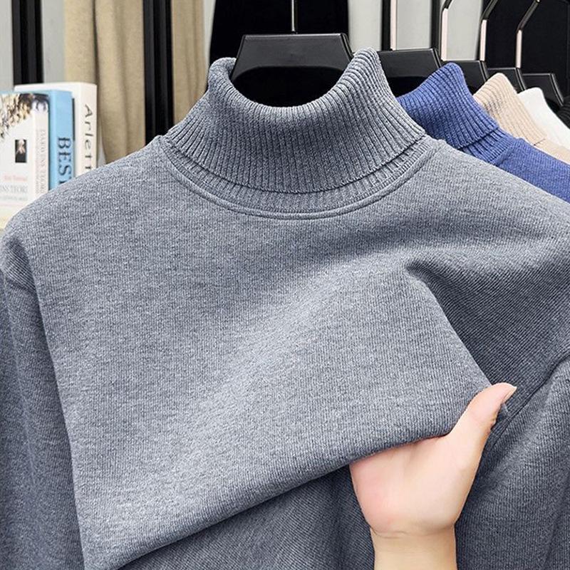 Мужской цельный флисовый свитер с высоким воротником, осенне-зимний, утолщенный, теплый, шерстяной, вязаный, базовый слой