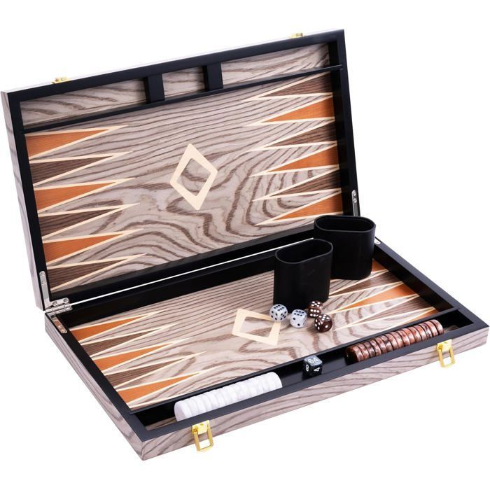 Engelhart- 250543 - Backgammon de luxe 18 pouces - Plaqué en bois d'ébène et vernis - gris