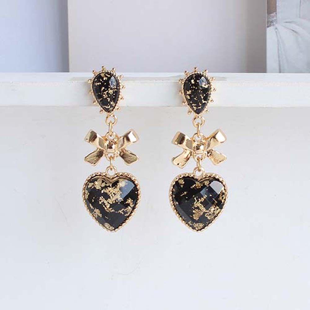Style Gift For Women Resin Metal Bowknot Dangle Stud Earrings Jewelry Peach Heart Drop Earrings