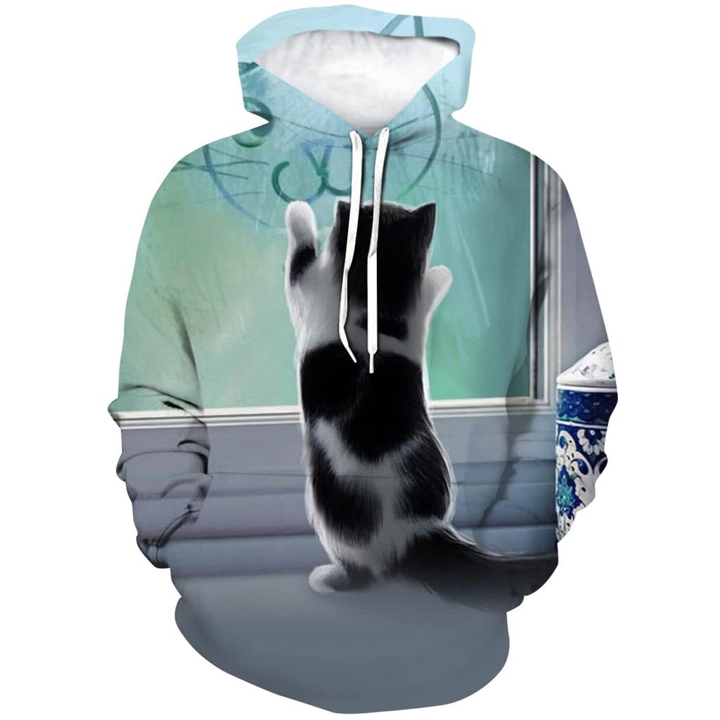 Осенние толстовки с капюшоном Cat 3D Print Женская уличная одежда Мужская мода Животный узор Толстовка Пуловеры Толстовка с капюшоном Оверсайз Молодежная одежда