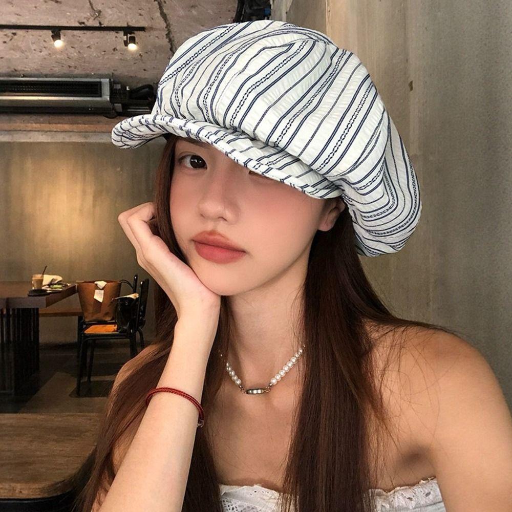 Crinkled Texture Peaked Caps Soft Octagonal Cap Vintage Pleated Beret Hat Street Photography
