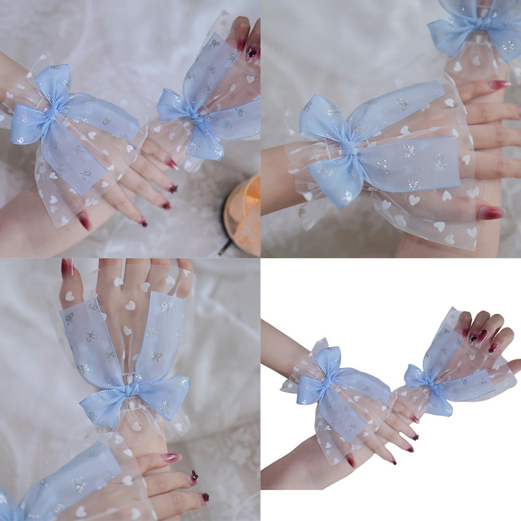 Silver Glitter Bow Embellished Arm Sleeve For Nail Photography Elegant Chiffon Accessory With Elastic Fit