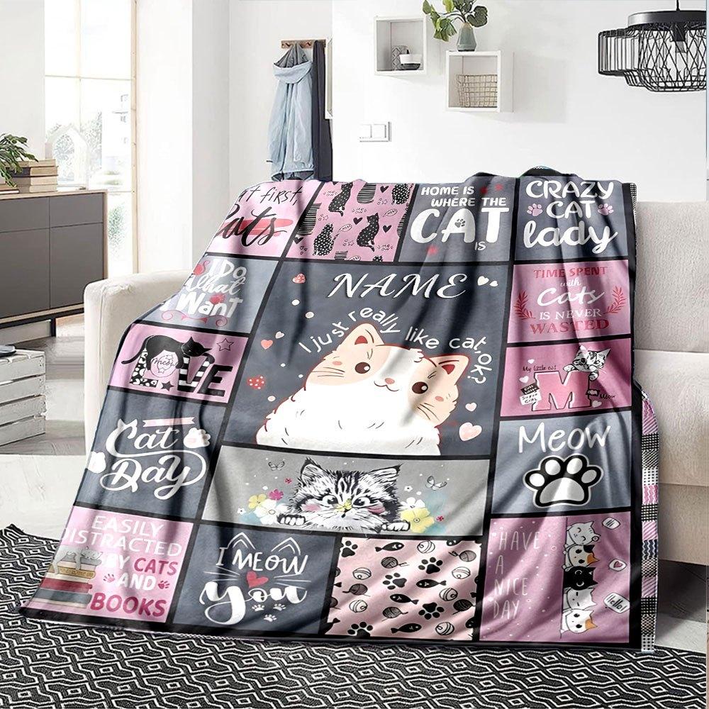 Cats And Quotes Multipurpose Customizable Blanket Personalized Name Soft Warm Cozy For Sofa Couch Office Bed Picnics Ideal For All Seasons Modern