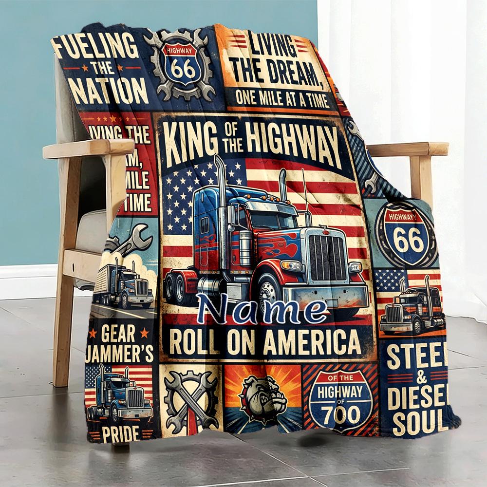 Truckerthemed Home Blanket Customize Your Names Comfortable Soft Lightweight Multiseasonal Blanket For Picnics Sofas Offices Beds Living Rooms Perfect