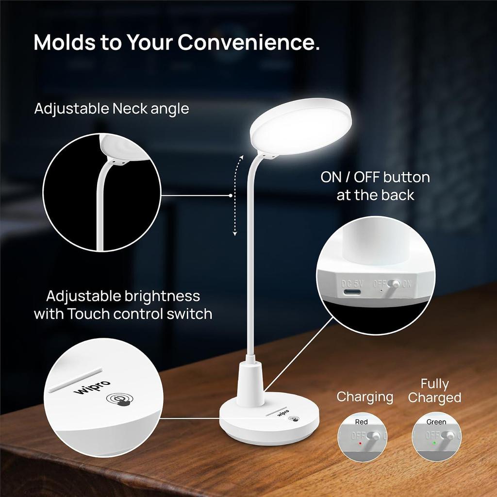 8W Rechargable LED Table Lamp (TL1)| 3 in 1 Color Changing (Cool Day/Neutral/Warm White) | 3 Step dimming | Portable Desk Lamp