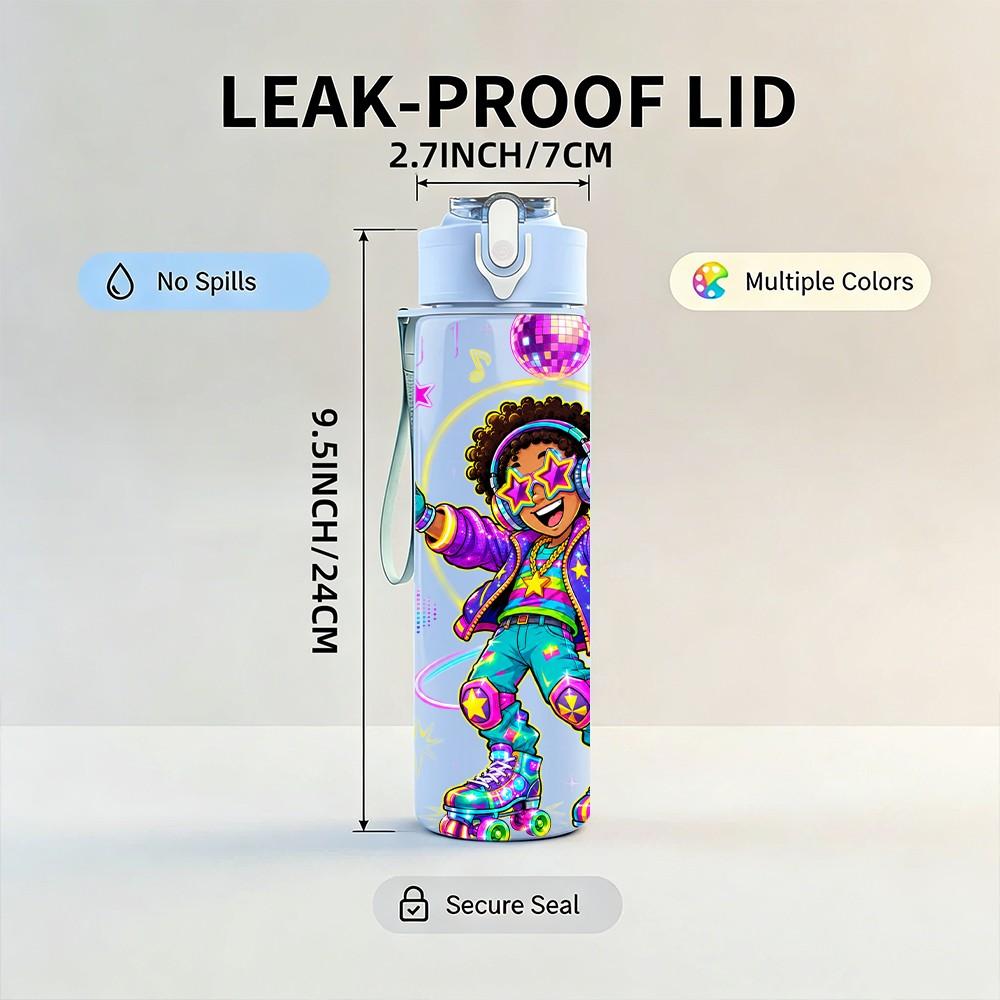 1PC Colorful Street Dancer Character 750ml Color Plastic Sports Water Bottle Leakproof Flip Straw Lid Suitable for Sports Office Home Use