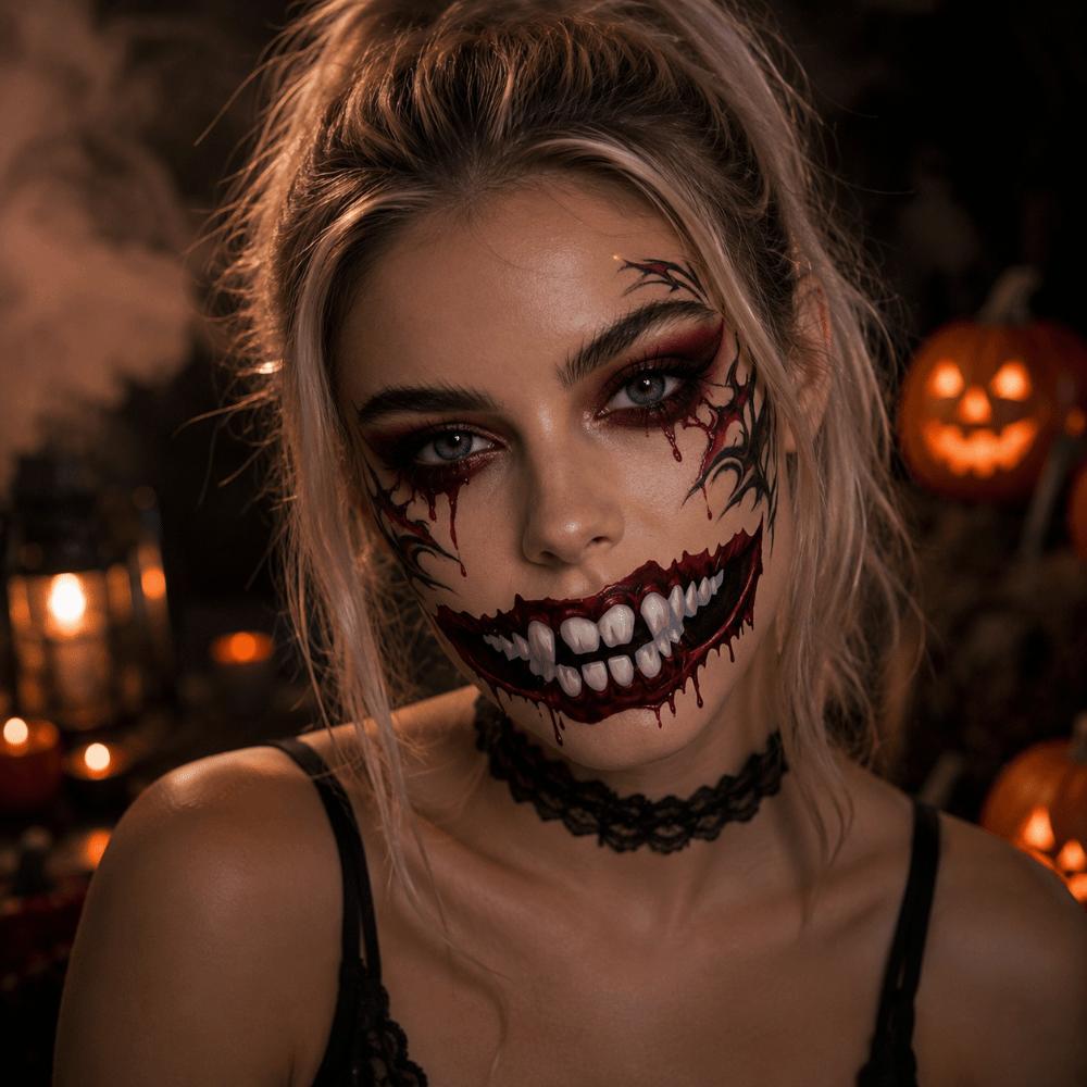 Scary Bloodiness Big Mouth Tattoo Sticker Fake Face Decorations Sticker Party