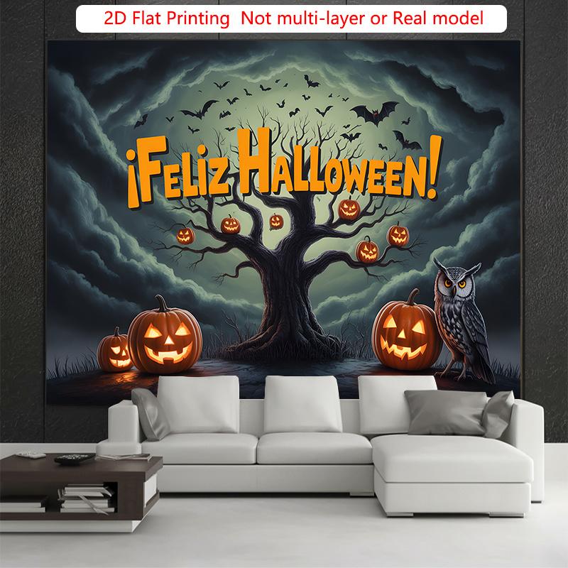 Party Backdrop Halloween Flat Spooky Tree Pumpkin Celebration Photo Booth Party Decor