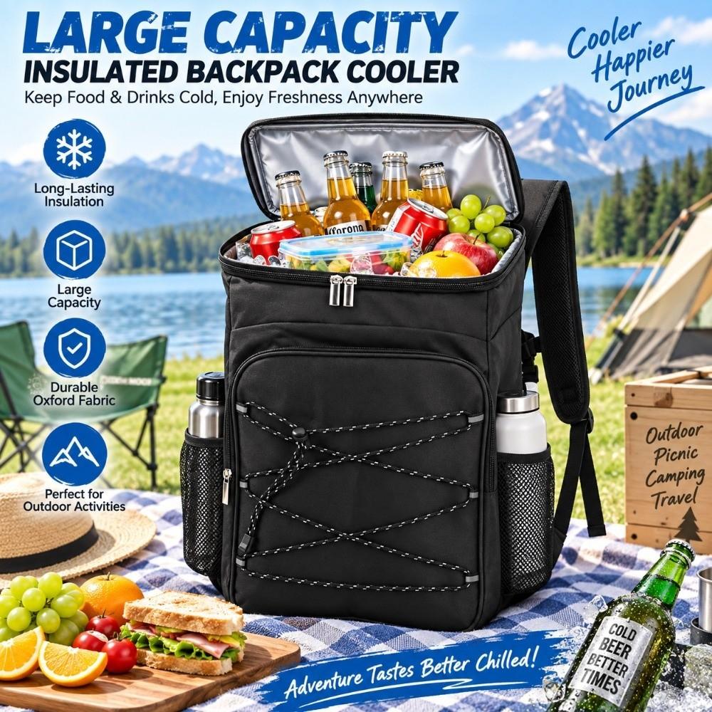 Chest Buckle Straps Cooler Backpack Black Insulated Cooler Bag Leak Proof Backpack For Travel