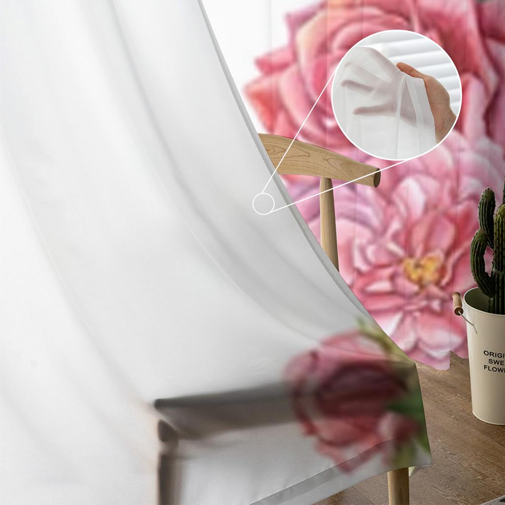 Roses Sheer Window Curtains For Living Room Bedroom Modern Voile Tulle Curtains Fabric Drapes For Kitchen