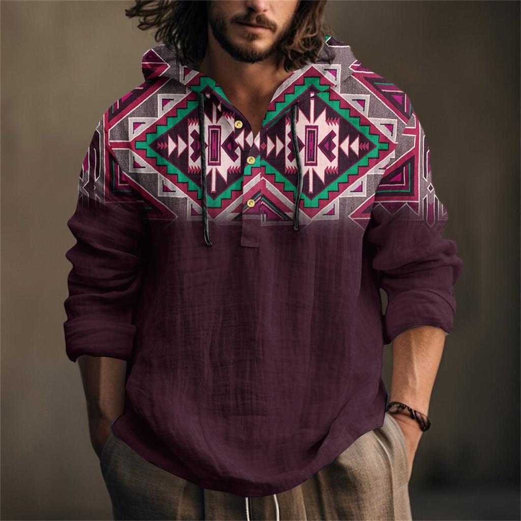 Мужская рубашка с принтом из хлопка и льна с капюшоном, с длинными рукавами, повседневная одежда для весны и лета