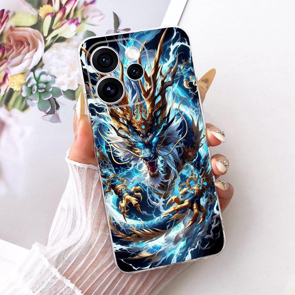 Чехол для телефона Oppo Reno15 F На Reno 15 15F Чехол Крутой Мультяшный Принт Дракон Лев Тигр Задняя Крышка Прозрачный Мягкий Силикон Capa