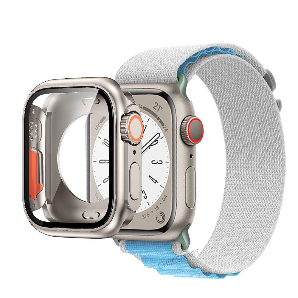 Стеклянный чехол, нейлоновый ремешок для Apple Watch 44 мм, 45 мм, 40 мм, 41 мм, чехол + ремешок, защитная пленка для экрана, IWatch Series 56 Se 7 8, переход на Ultra