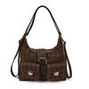 Vintage plaid tote bag large capacity locomotive style casual double shoulder shoulder bag fashion belt design underarm women's bag