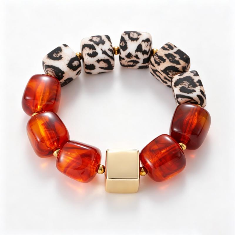 Asu Boho Acrylic Beaded Stretch Bracelet with Gold Spacer Beads, Stackable Style