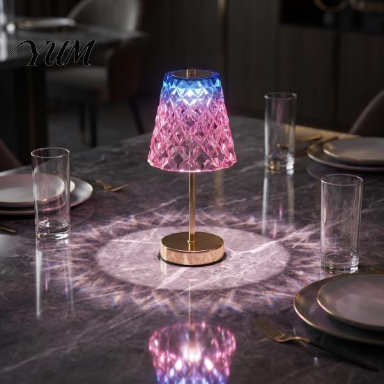 Decorative Lighting for Dining Table Touch Control Metal Cordless Lamp, 3-Color Dimmable Bedside Night Light with Modern Base Atmosphere Faux Crystal