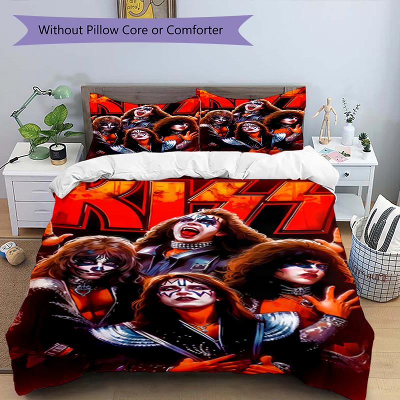3pcs KISS2 Design Cover Set - HD Printed Bedding with 1 Cover and 2 Pillowcases - Perfect for Home and Dorm Decor