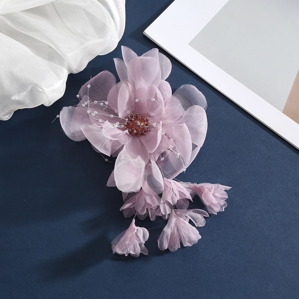 Tassels Organza Flower Applique Embroidered Corsage Pin Elegant Hair Accessories Party