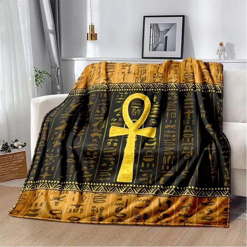 Egypt Blanket Cross Flannel Throw Blanket Soft Cover Lightweight Warm Blankets for Bed Sofa Couch King Queen Size for Teens Man
