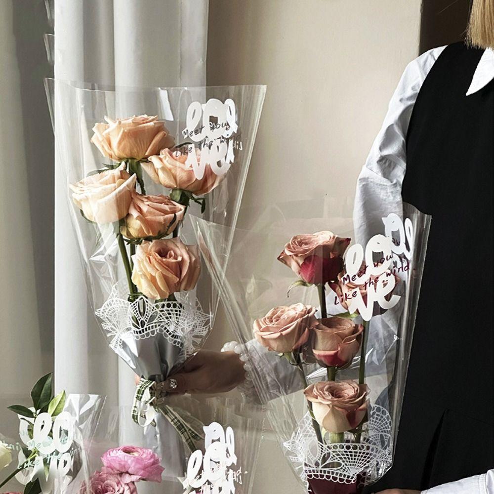 20/30PCS Transparent Rose Packing Sleeve Bag Wrapping Sleeve Flower Packaging Bag Valentine's Day