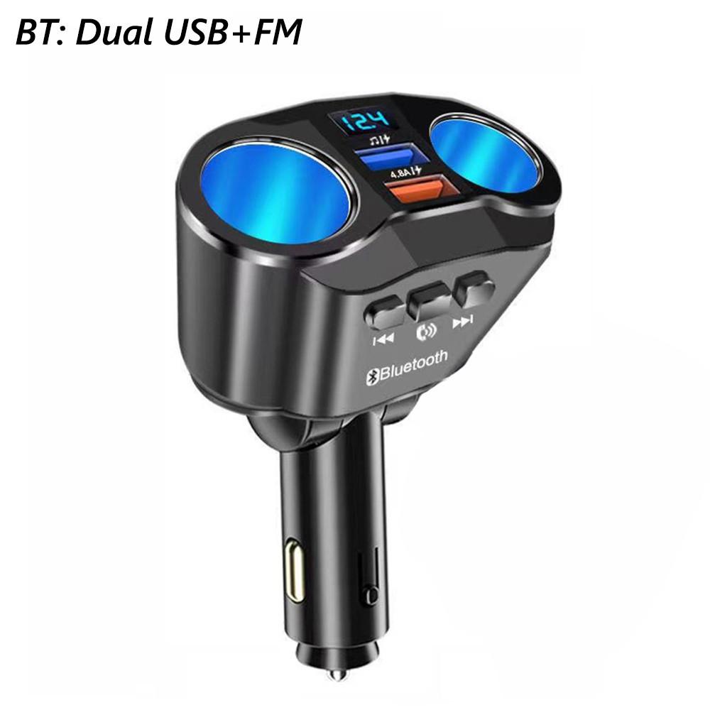 Автомобильное зарядное устройство 12-24 В, Bluetooth FM-трансмиттер, двойной USB, гнездо для быстрой зарядки, разветвитель прикуривателя, адаптер питания с дисплеем напряжения
