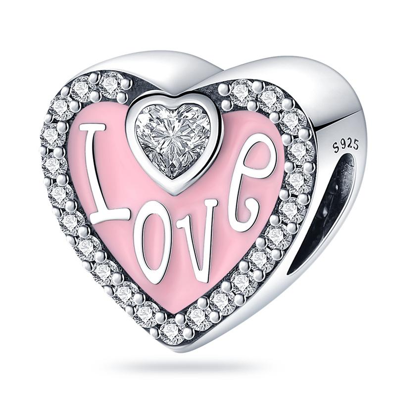 New In Copper Color Love Zircon Heart Series Charm Beads Fits Bracelet Bangle Diy Charm Pendant Women Luxury Jewelry
