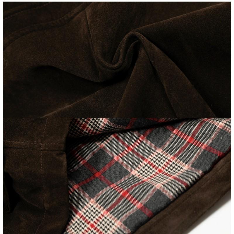 Vintage American Style Deconstructed Aviator Jacket Unisex Short Casual Outerwear Brown Suede Fabric