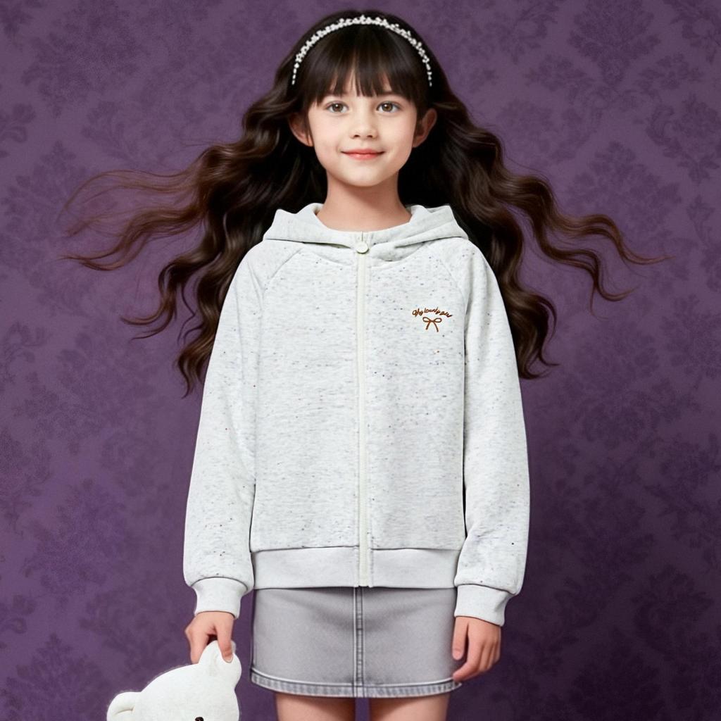 Girls' Colorful Zipper Hooded Coat