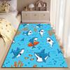 Kids Cartoon Area Rug, Cute Sharks Surfing Coral Ocean Seamless Pattern Print, Nursery Playroom Bedroom Decor, Non-Slip Mat