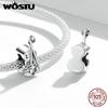 WOSTU 925 Sterling Silver Vintage Violin Charm Bead Pendant Fit Original 3mm Bracelet Women Jewelry