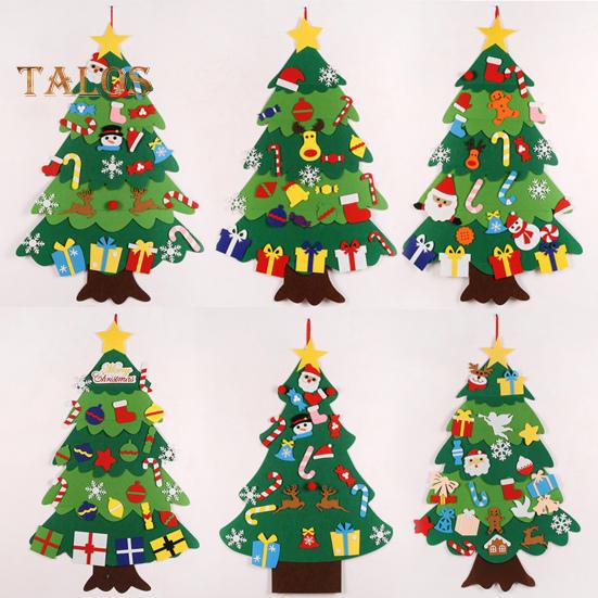 Войлочная новогодняя елка для малышей, светодиодная подсветка, набор для самостоятельной сборки новогодней елки с Санта-Клаусом, снеговиком, снежинкой, чулком