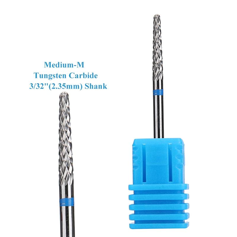 1 шт., конусное сверло для ногтей из карбида вольфрама 3/32 дюйма, вращающиеся фрезы для маникюра, аксессуары для электродрелей, инструмент для фрезерования ногтей
