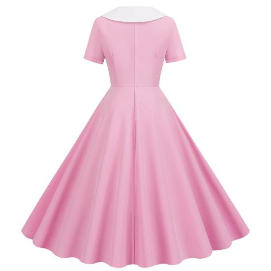 Женское платье для выпускного вечера Vinatge 50-х годов Вечернее платье трапециевидной формы с короткими рукавами и V-образным вырезом, декор на пуговицах, поддельное двубортное, со скрытой молнией, однотонное