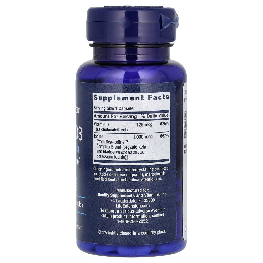 Life Extension Sea-Iodine & Vitamin D3 125mcg (5000IU) Capsules, 60 Count