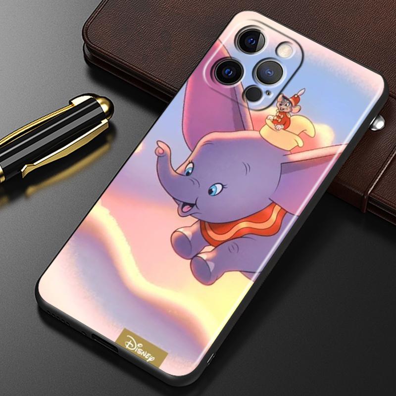 Cute Dumbo Cartoon For iPhone 15 14 13 12 11 XS XR X 8 7 SE Pro Max Plus Mini Black Cover Phone Case