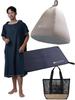 Sauna Set Sauna Sauna Sauna Poncho and Mesh Bag Dark Dark [co-que] (4-piece Set) - Hat, Mat, Lite, (Poncho Gray, Hat Greige, Mat Gray)