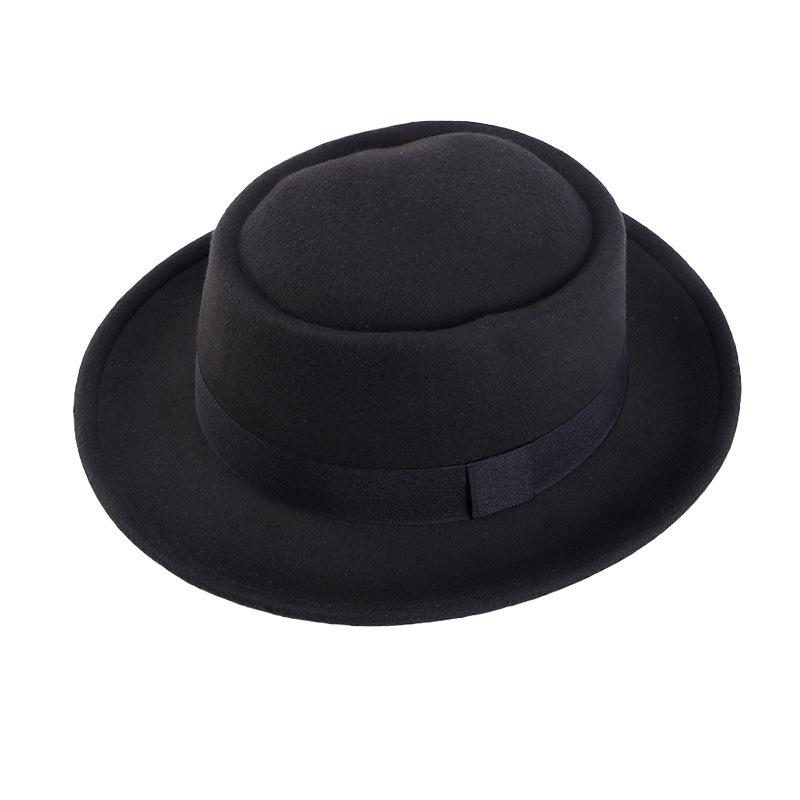 European and American street photography retro British jazz hat, men's and women's imitation woolen flat top top hat, flat top gentleman's hat JDL-