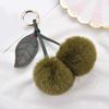 Fashion New Cute Fluffy Artificial Rabbit Fur Ball Pompom Leaf Keychain Cherry Key Chain Handbag Pendant Car Key Chain Ring