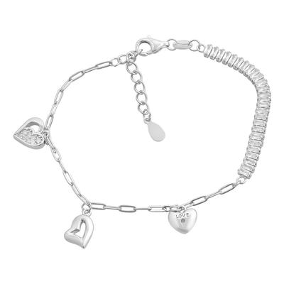 Серебряный браслет с фианитами, вес изделия 4,65 гр (2177418)