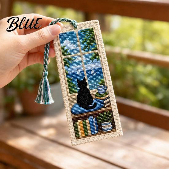 Закладка для книги вышивка крестом Сезонный кот Закладка для книги вышивка крестом Четыре сезона Черная с художественно сплетенным шнурком Ручная работа Маркер для страниц книги для любителей