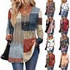Women's Casual Fashion V-Neck Button Retro Floral Print Long Sleeve Top