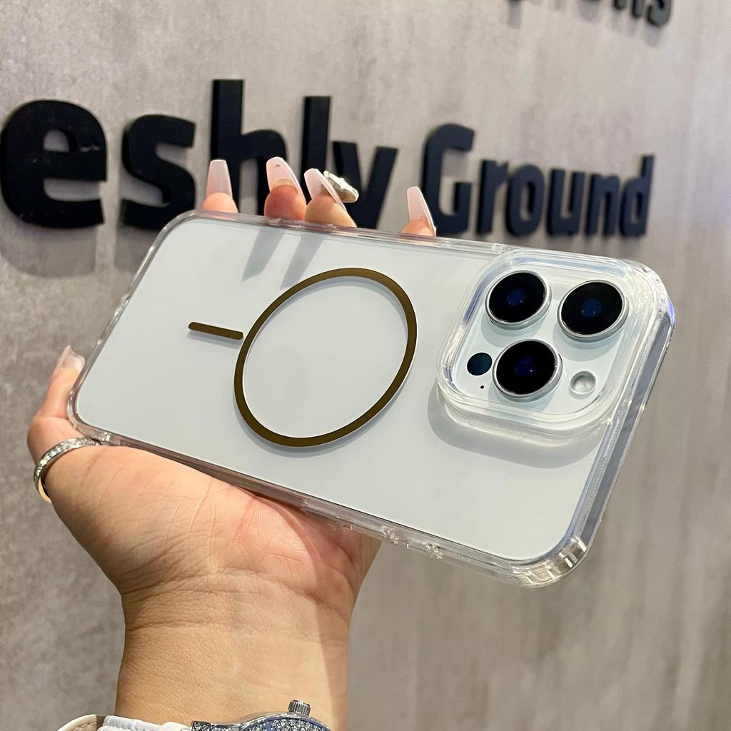 Роскошный тонкий чехол с магнитной беспроводной зарядкой Magsafe для iPhone 16 15 14 Pro Max 13 12 Mini 11 16e Plus Прозрачная задняя крышка