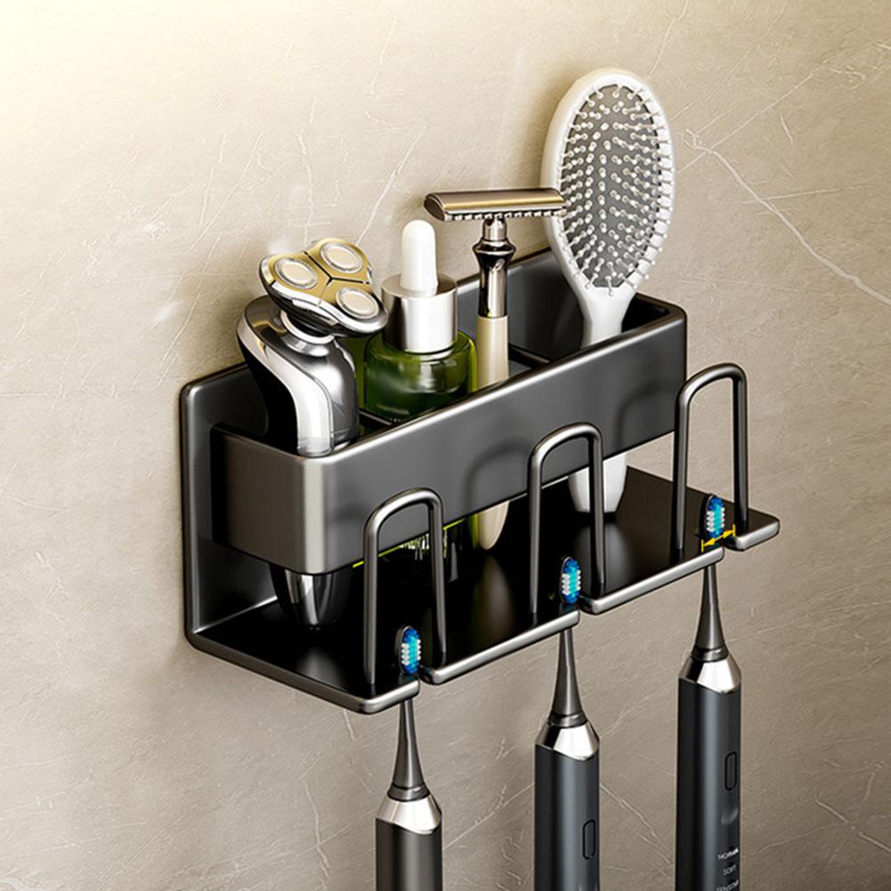 Держатель зубных щеток без перфорации, настенная полка для ванной комнаты для зубной пасты, туалетных принадлежностей, органайзер для хранения вещей в доме