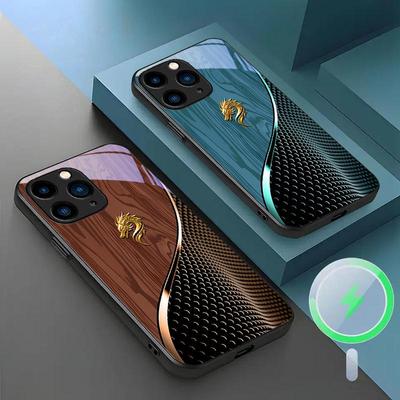 Чехол для айфона: Деревянная текстура в китайском стиле с дизайном парящего дракона, магнитная, совместима с моделями 12-16