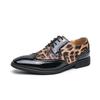Men Big Size Leopard Print Formal Lace-Up Brogue Shoes Wedding Groom Business Dress Shoes Comfortable Leather Wedding Party Shoe